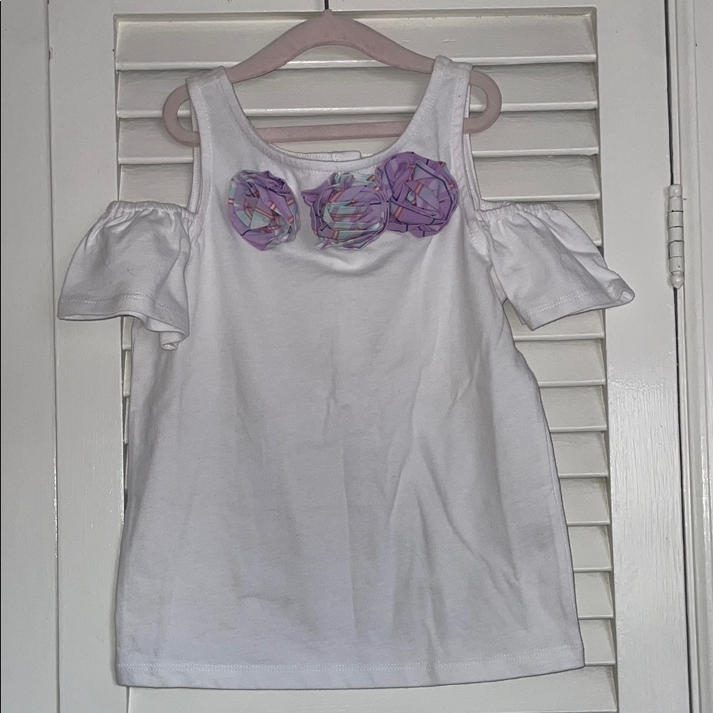 Janie and Jack White Top with Purple Floral Details